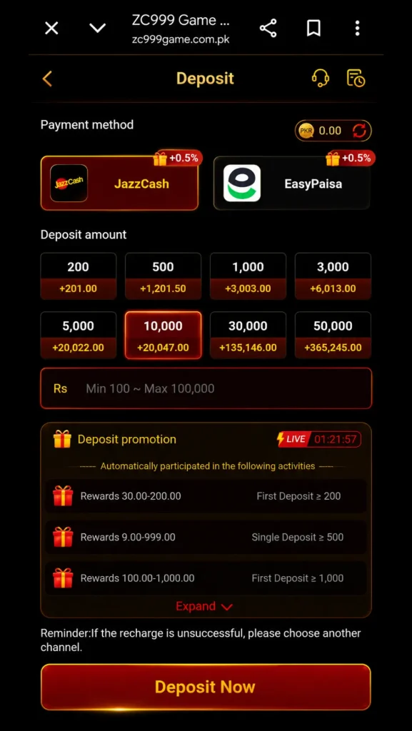 ZC999 Online Deposit